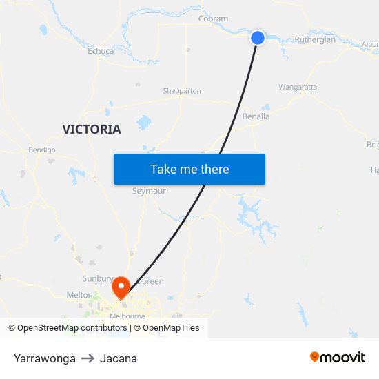 Yarrawonga to Jacana map