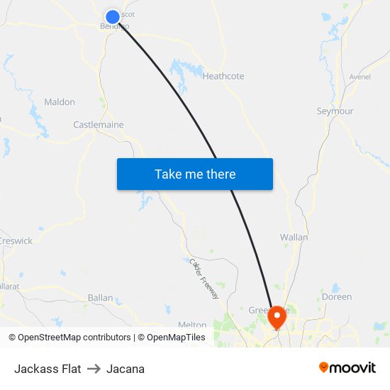 Jackass Flat to Jacana map