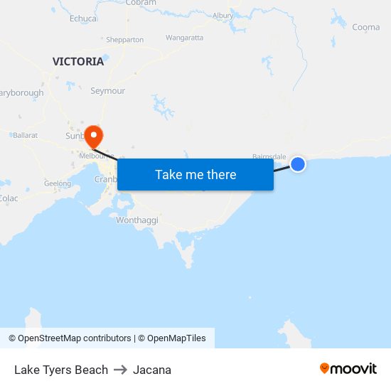 Lake Tyers Beach to Jacana map