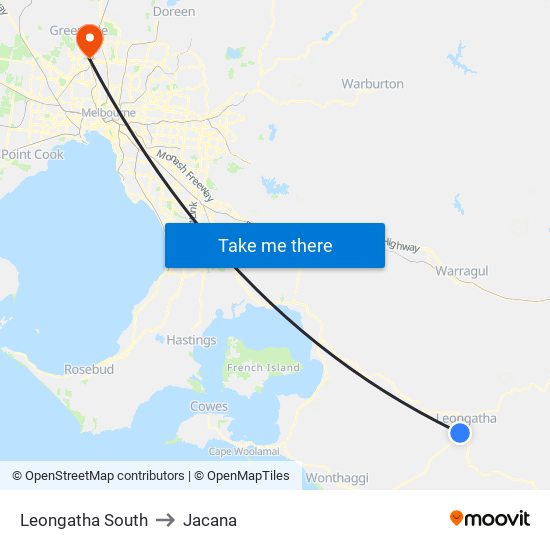 Leongatha South to Jacana map