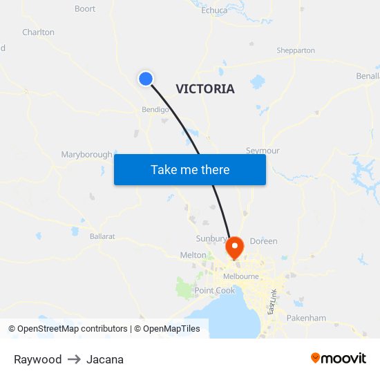 Raywood to Jacana map