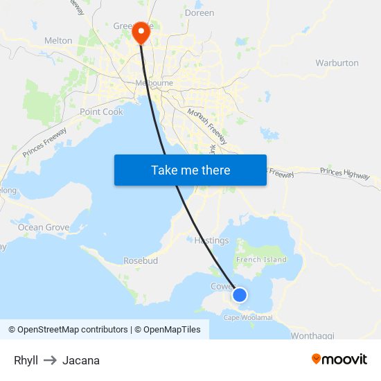 Rhyll to Jacana map