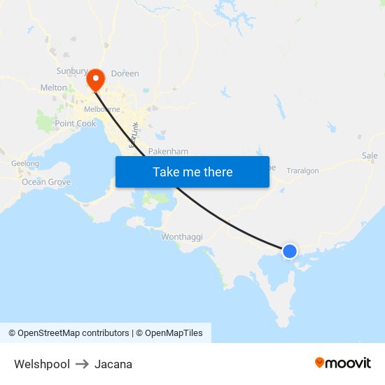 Welshpool to Jacana map