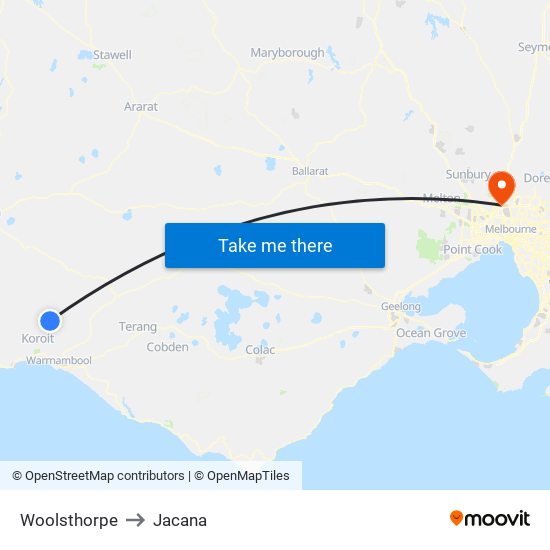 Woolsthorpe to Jacana map