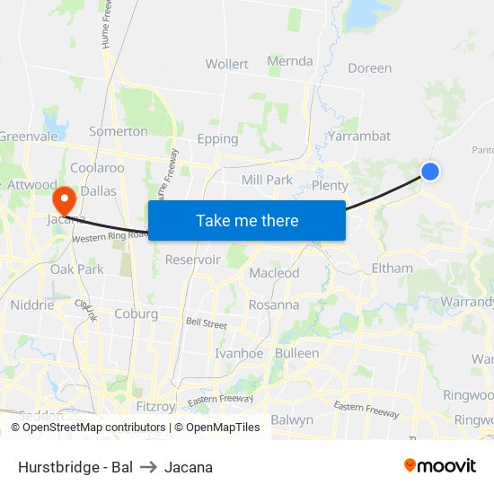 Hurstbridge - Bal to Jacana map