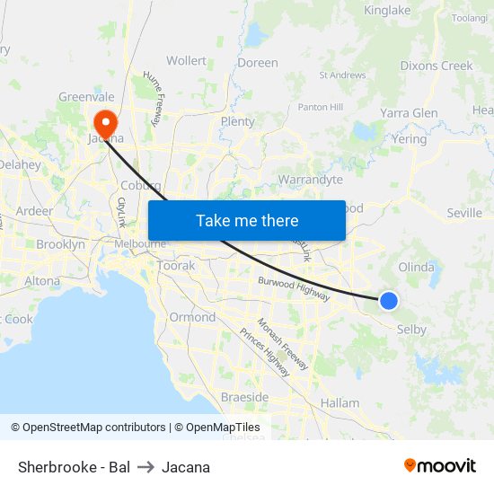 Sherbrooke - Bal to Jacana map