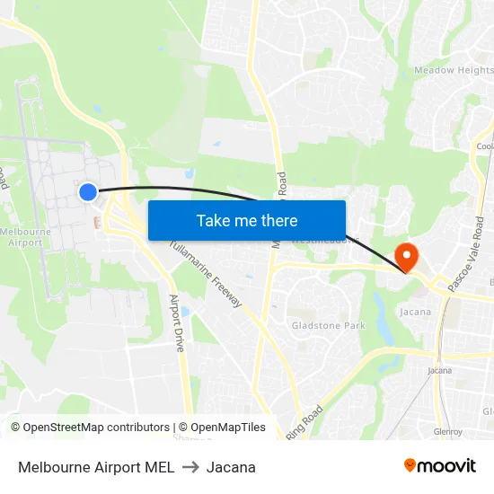 Melbourne Airport MEL to Jacana map