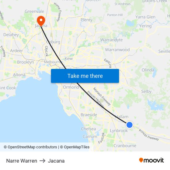 Narre Warren to Jacana map