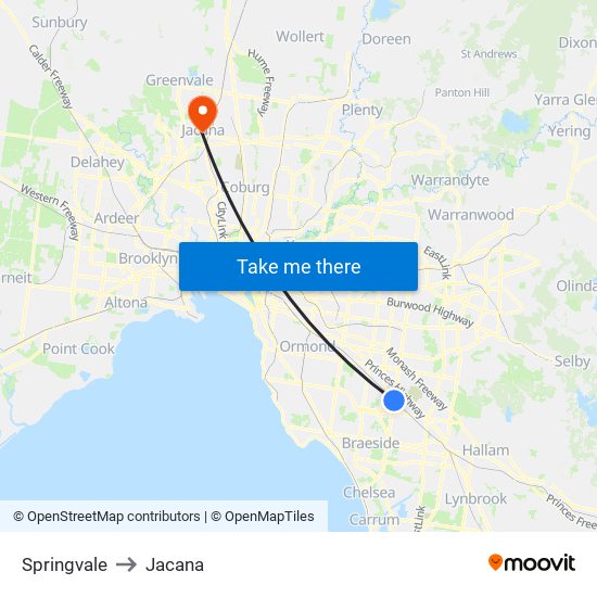 Springvale to Jacana map