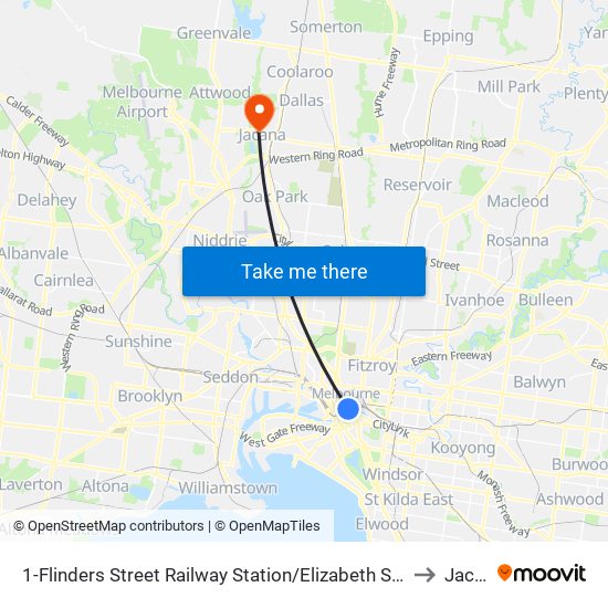 1-Flinders Street Railway Station/Elizabeth St (Melbourne City) to Jacana map