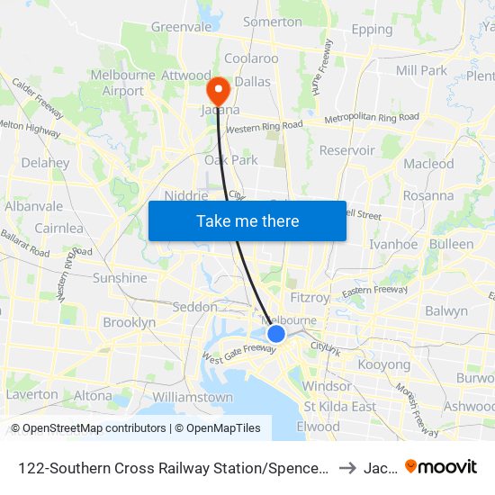 122-Southern Cross Railway Station/Spencer St (Melbourne City) to Jacana map