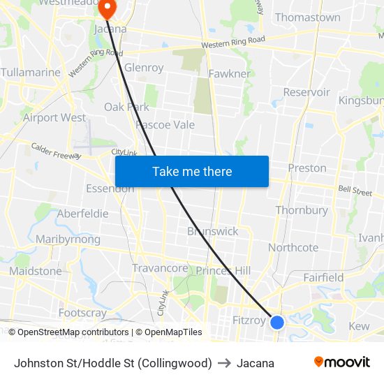 Johnston St/Hoddle St (Collingwood) to Jacana map