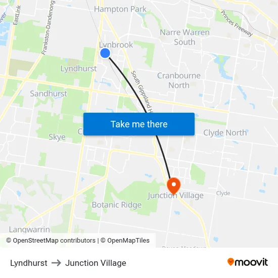 Lyndhurst to Junction Village map