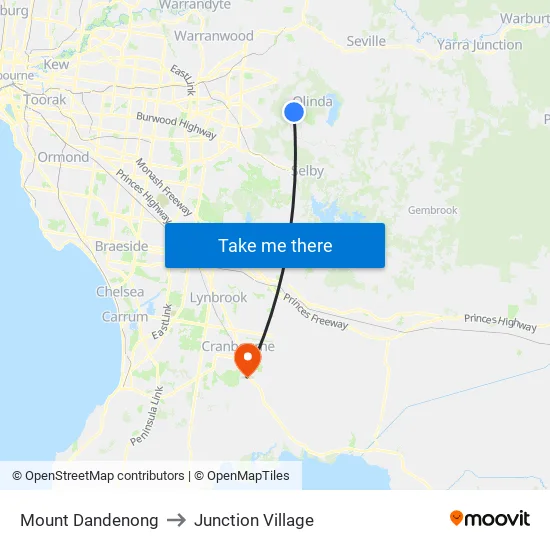 Mount Dandenong to Junction Village map