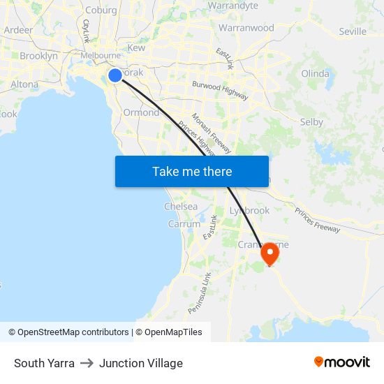 South Yarra to Junction Village map