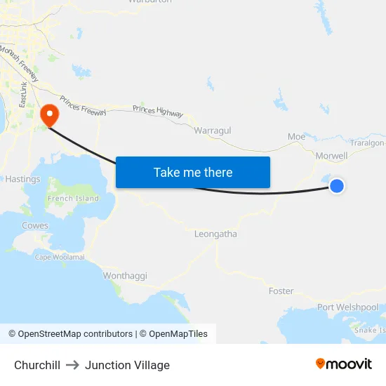 Churchill to Junction Village map