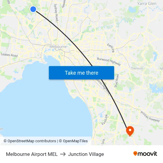 Melbourne Airport MEL to Junction Village map