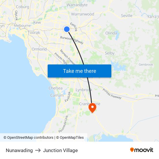 Nunawading to Junction Village map