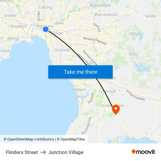 Flinders Street to Junction Village map