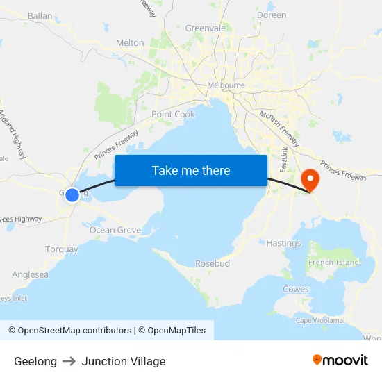 Geelong to Junction Village map