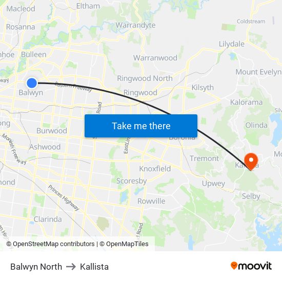 Balwyn North to Kallista map