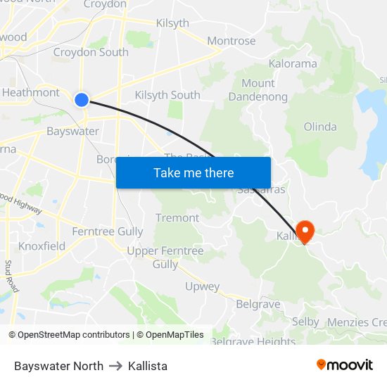 Bayswater North to Kallista map