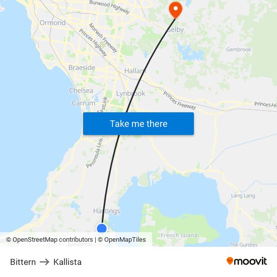 Bittern to Kallista map