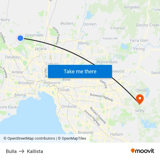 Bulla to Kallista map