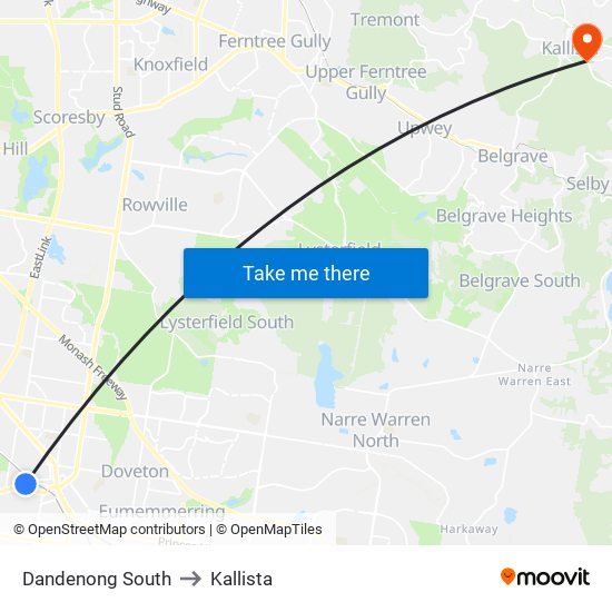 Dandenong South to Kallista map