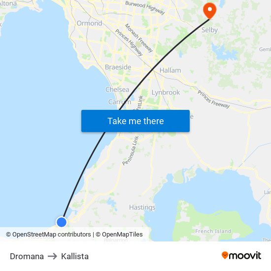 Dromana to Kallista map