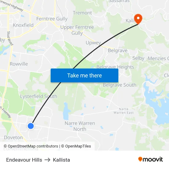 Endeavour Hills to Kallista map