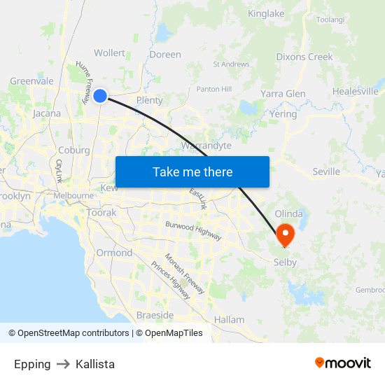 Epping to Kallista map