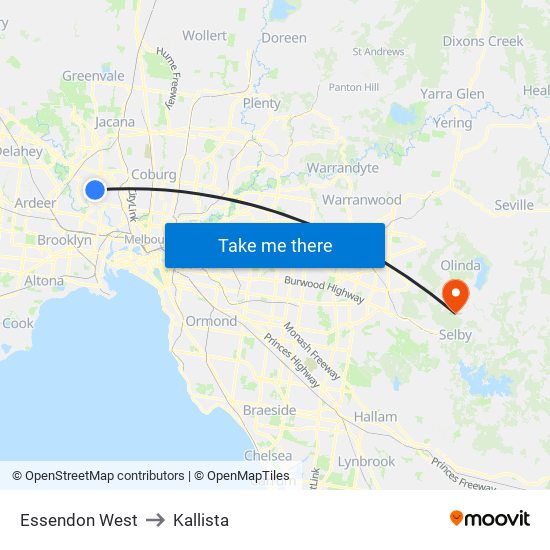 Essendon West to Kallista map