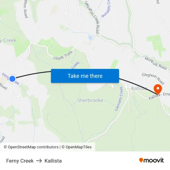 Ferny Creek to Kallista map