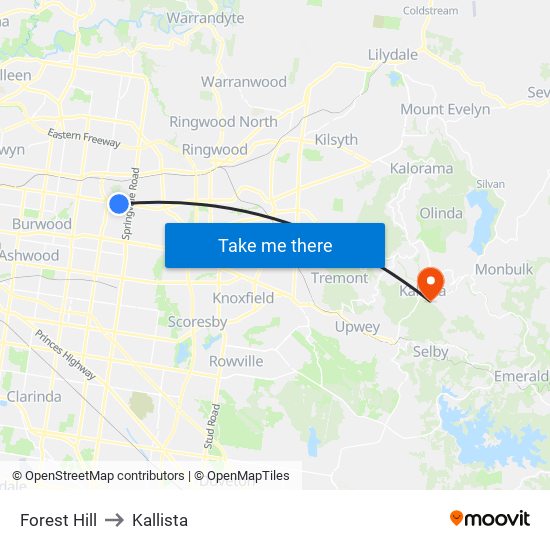 Forest Hill to Kallista map