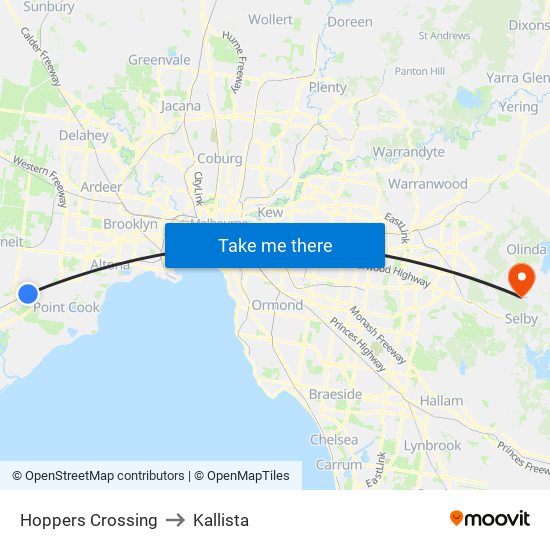 Hoppers Crossing to Kallista map