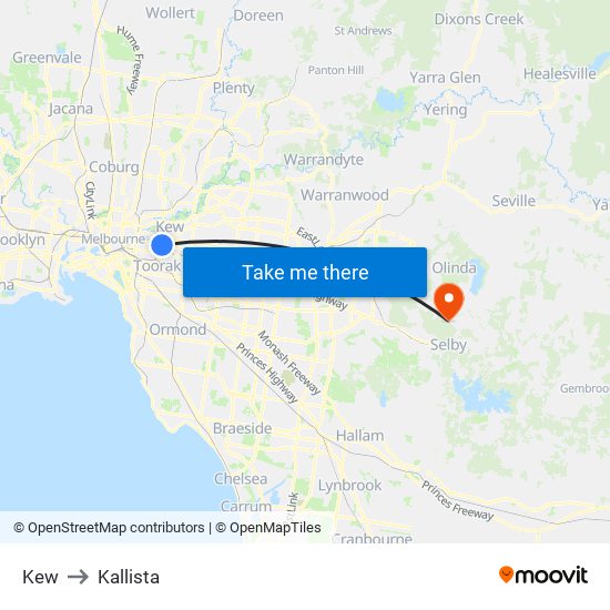 Kew to Kallista map