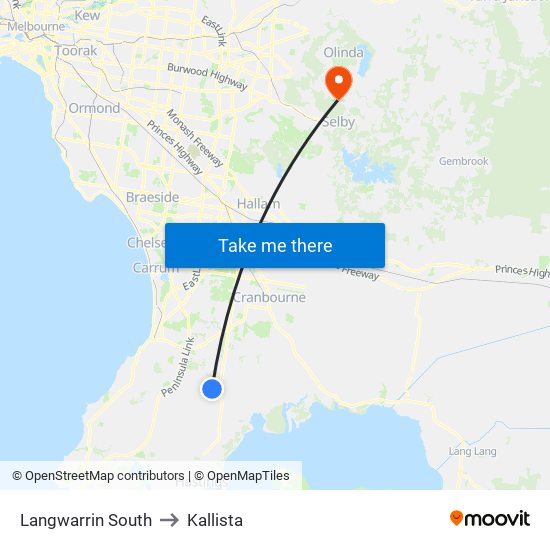 Langwarrin South to Kallista map