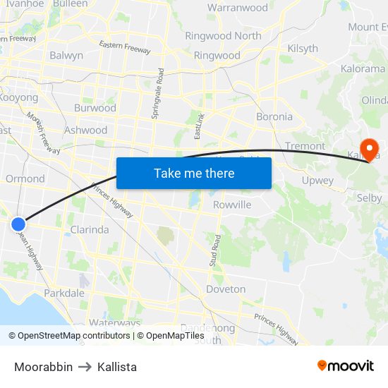 Moorabbin to Kallista map