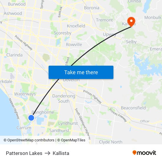 Patterson Lakes to Kallista map