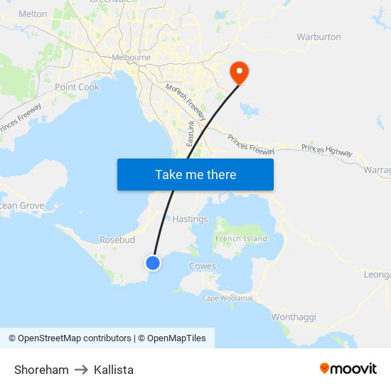 Shoreham to Kallista map