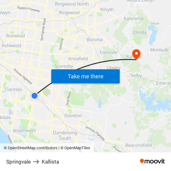 Springvale to Kallista map