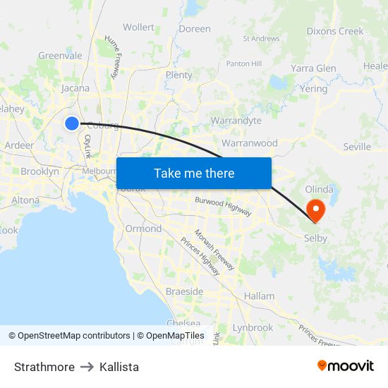 Strathmore to Kallista map