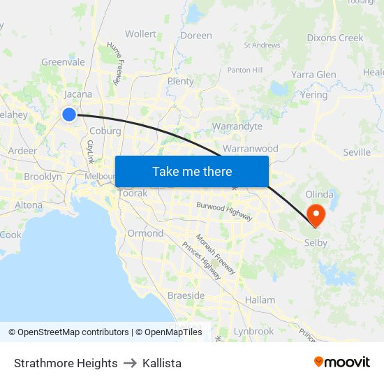 Strathmore Heights to Kallista map