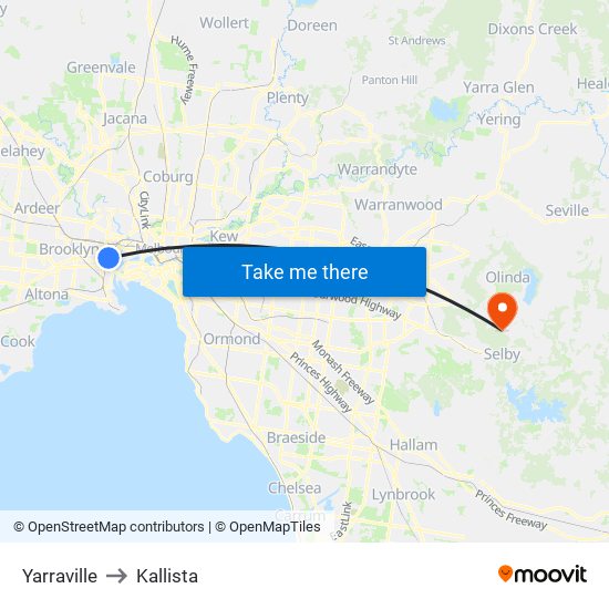 Yarraville to Kallista map