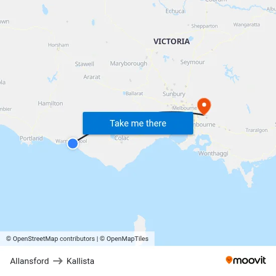 Allansford to Kallista map