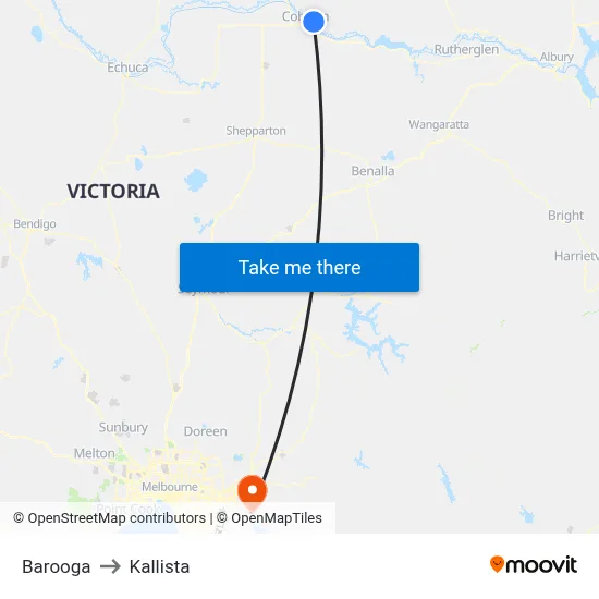 Barooga to Kallista map