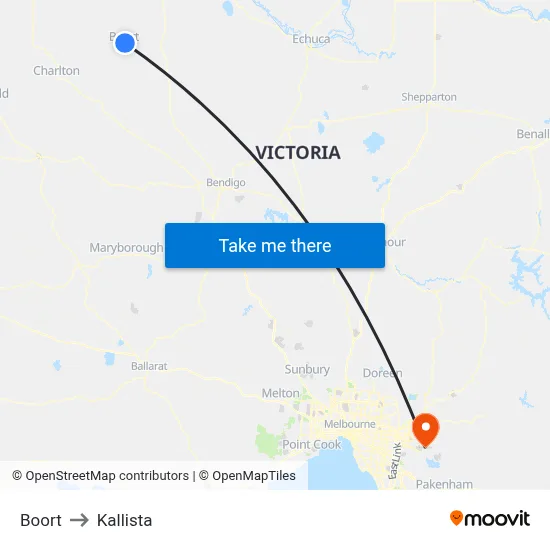 Boort to Kallista map