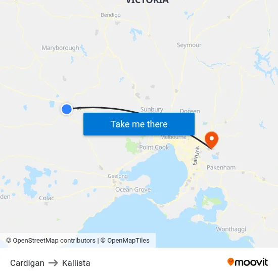 Cardigan to Kallista map