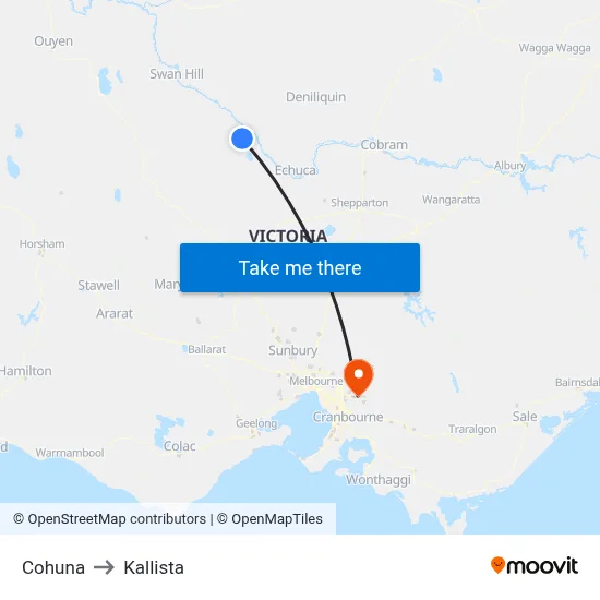 Cohuna to Kallista map